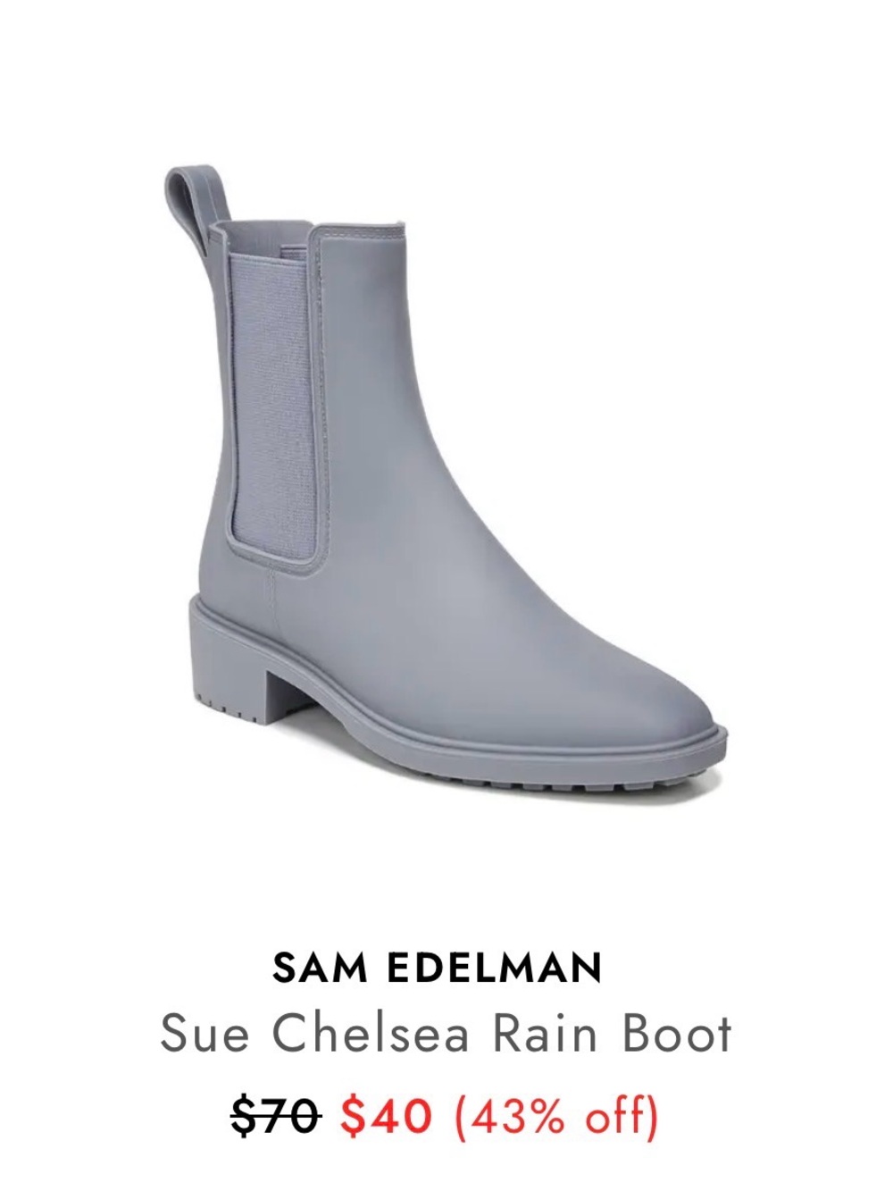 Sam Edelman Sue Chelsea Waterproof Rain Boots River Rock Gray Size 8